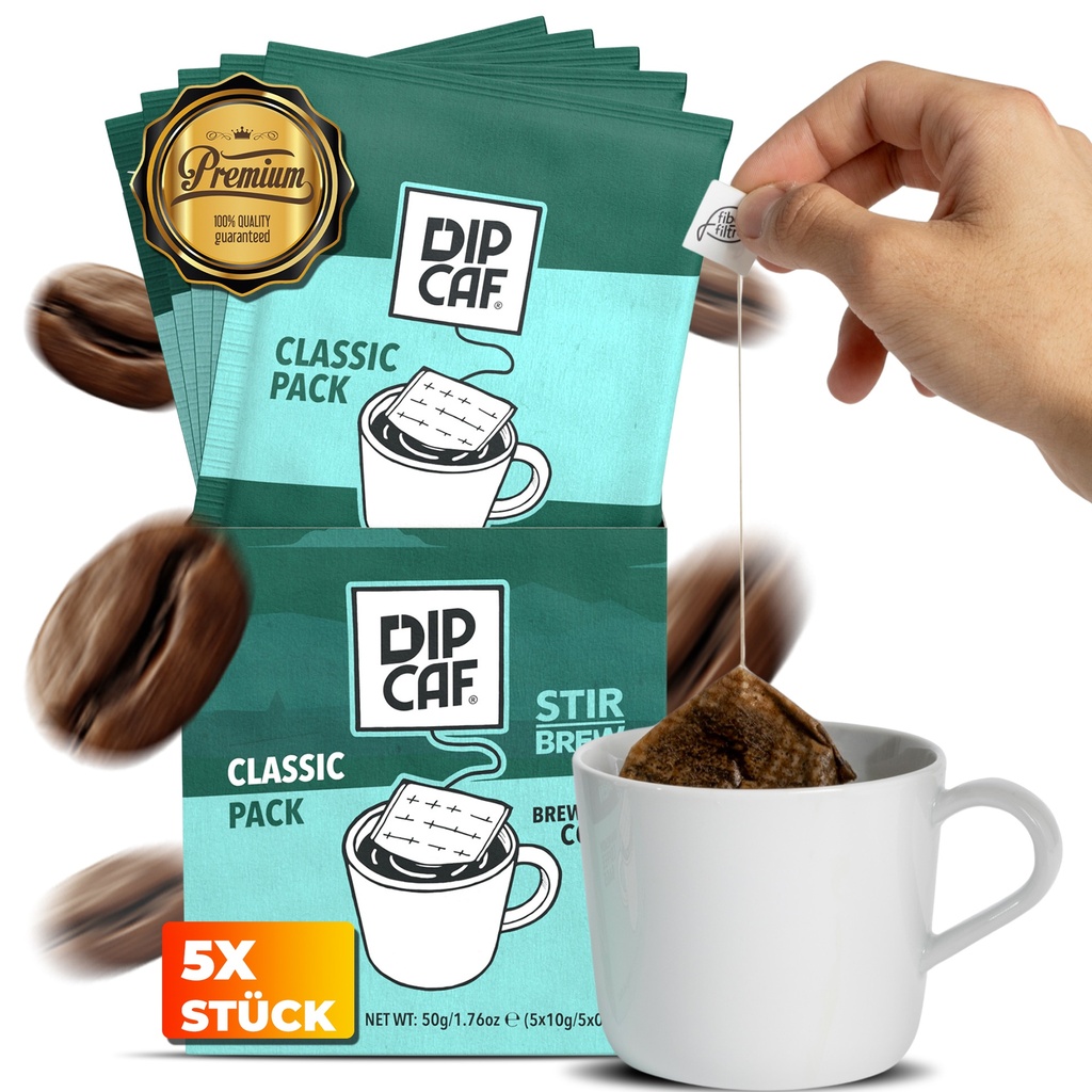 Dipcaf® Kaffeebeutel 5 Stück | Milder Filterkaffee im Beutel – 50g Geschenkset