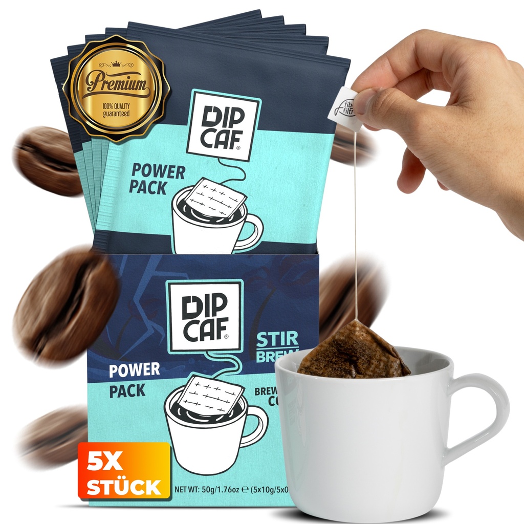 Dipcaf® Power Kaffeebeutel 5 Stück | Intensiver Filterkaffee – 50g Geschenkset