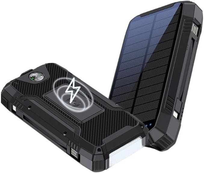 UFUZON Ishiva Solar Power Bank 30000mAh, Drahtlose Qi 22.5W QC 3.0 USB-C