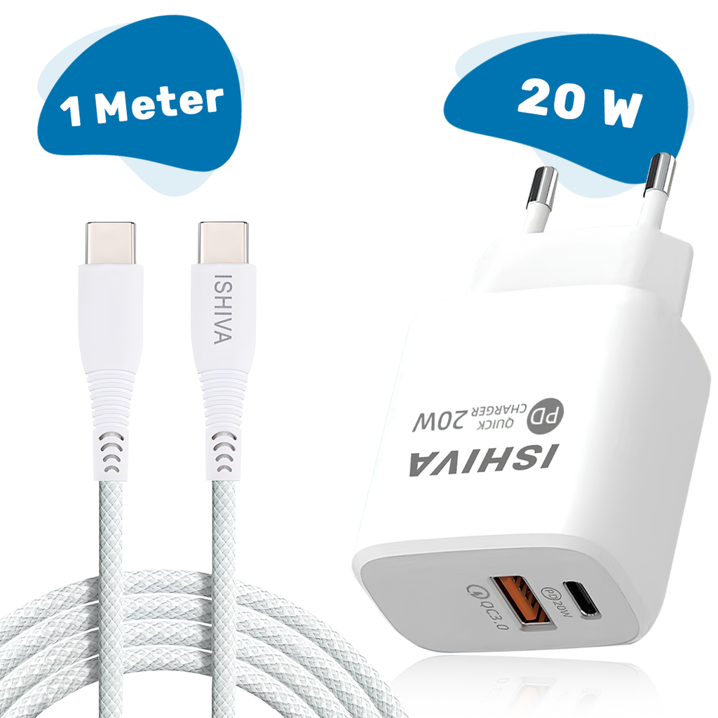 UFUZON Ishiva USB-C Adapter Ladegerät USB-Stecker – USB-C-zu-USB-C-Kabel – 20W