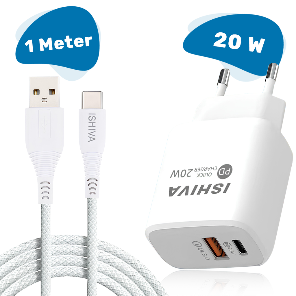 UFUZON Ishiva USB-C Adapter Ladegerät USB-Stecker – USB-C-zu-USB-A-Kabel–20W