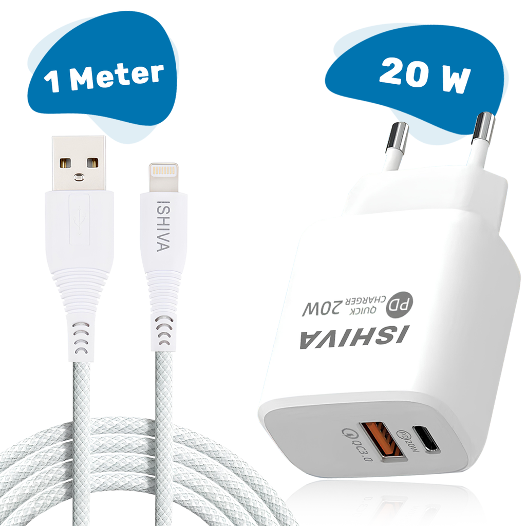 UFUZON Ishiva USB-C Adapter Ladegerät USB Stecker – Lightning USB Kabel – 20W