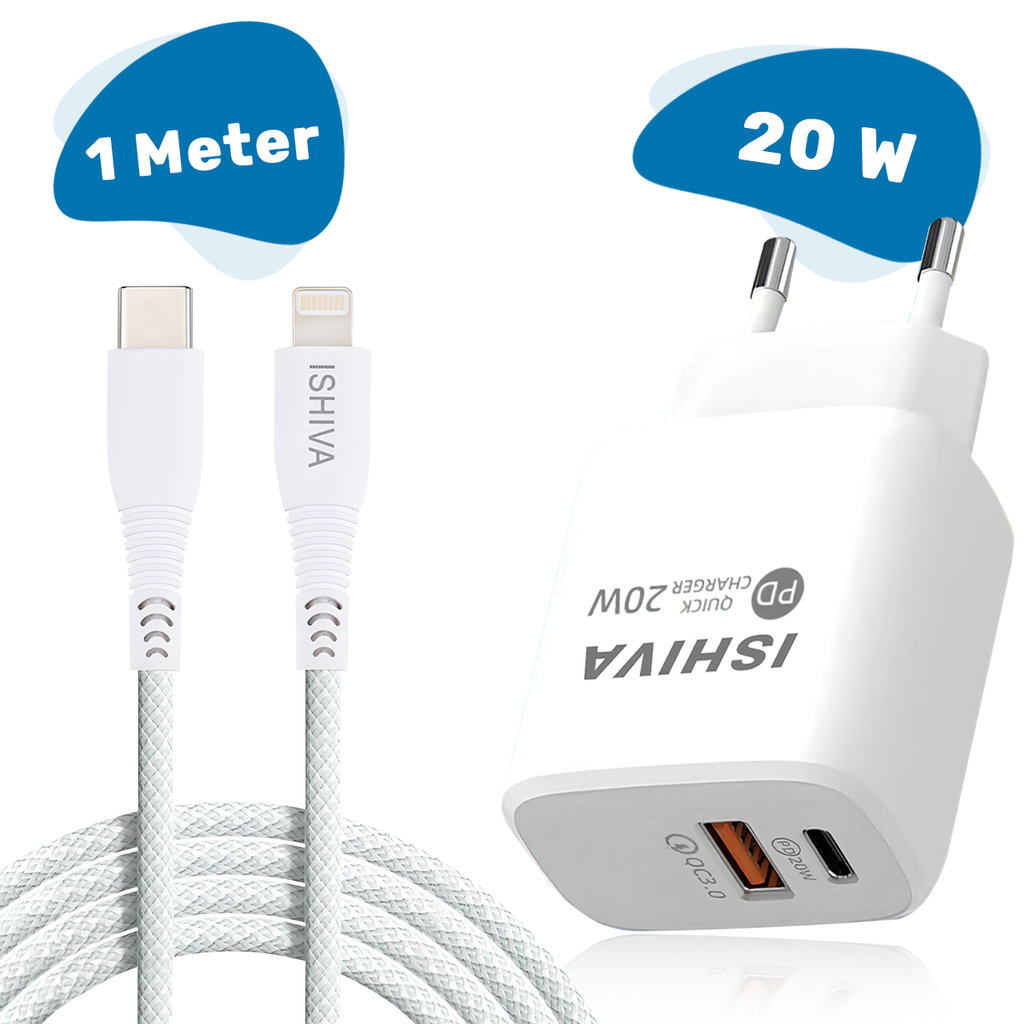 UFUZON Ishiva USB-C Adapter Ladegerät USB-Stecker–USB-C-zu-Lightning-Kabel–20W