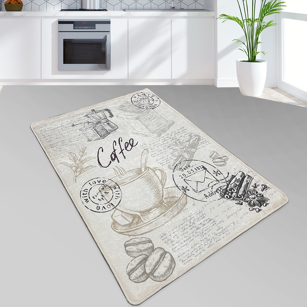 miqna Küchenteppich Gel Läufer Grau Weiß Schwarz – rutschfest, Coffee Design