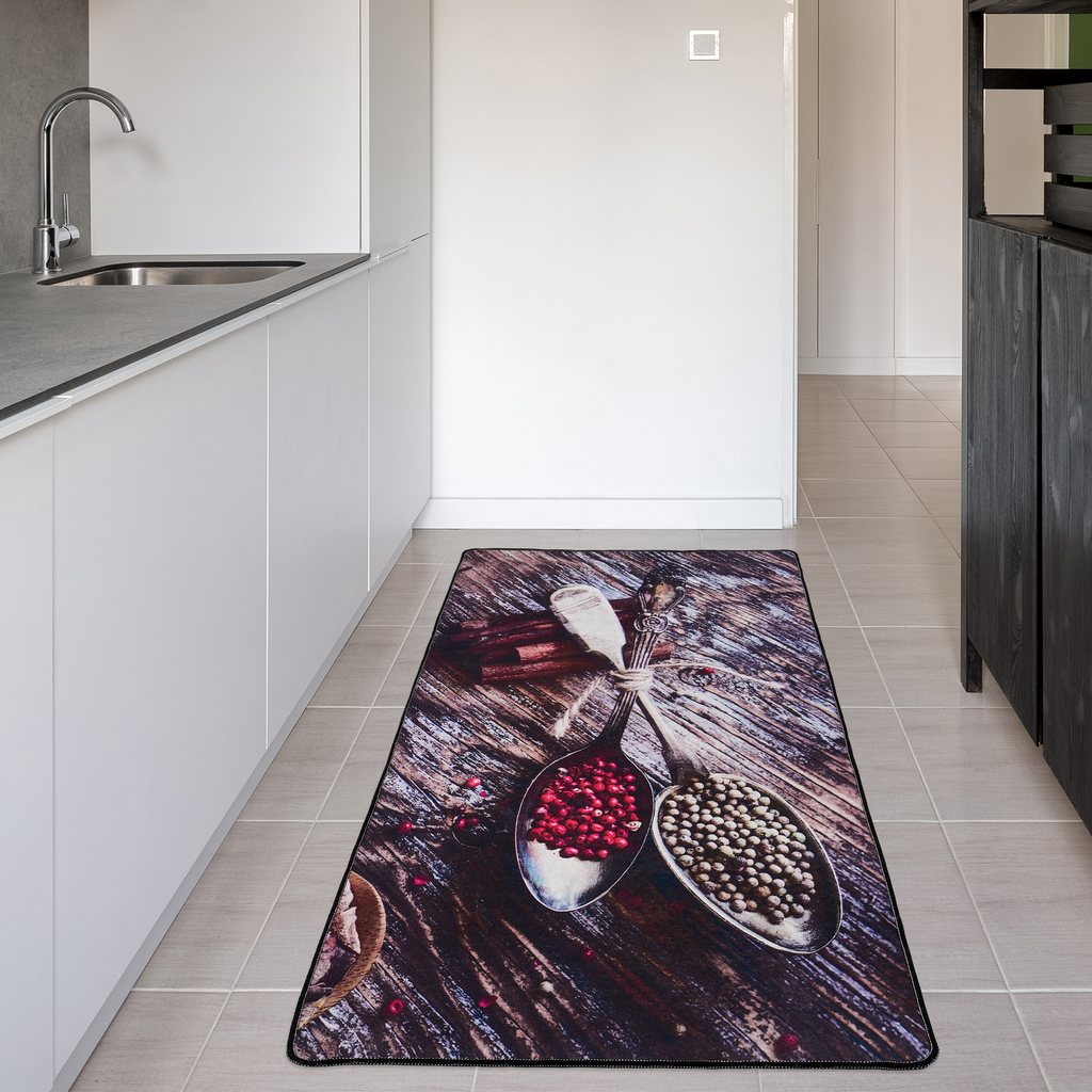 miqna Küchenteppich rutschfest, Waschbarer Küchenläufer Schwarz (Spice 100x200)