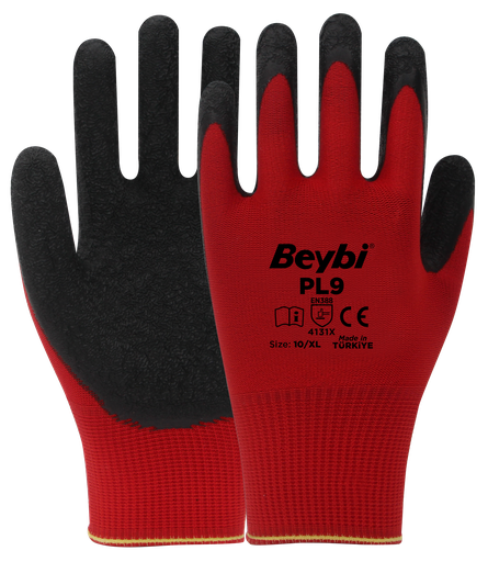 Beybi | 12 Paar Arbeitshandschuhe – Polyester, Latex-beschichtet, rutschfest