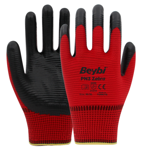 Beybi| 12 Paar Arbeitshandschuhe - Polyester, Nitrile 1/2 Coated, rutschfest