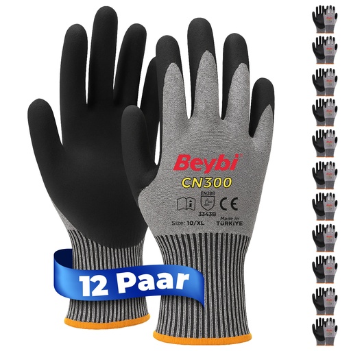 Beybi | 12 Paar Arbeitshandschuhe, Nitrile 1/2 Coated, robust