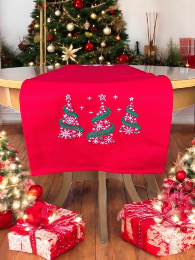 [G-409574] Weihnachtlicher Tischläufer Rot mit Tannenbaum-Stickerei 35x120, Weihnachtsdeko