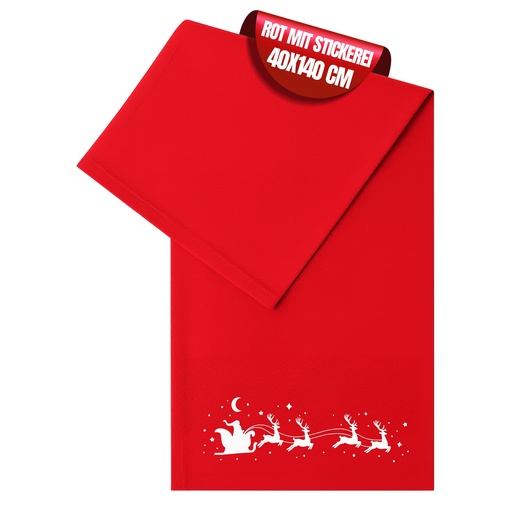 [G-704511] Weihnachtlicher Tischläufer Rot mit Santa&Rentier Golddruck 40x140 Weihnachtsdeko