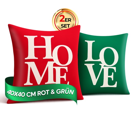 [G-918341] Kissenbezügen – Weihnachten Set aus 2, Rot & Grün, 40x40 cm, Dekorativ kissen