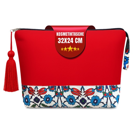 [G-506808] Kulturtasche Damen, Kosmetiktasche Rot, Etnisches Muster, 32x24 cm