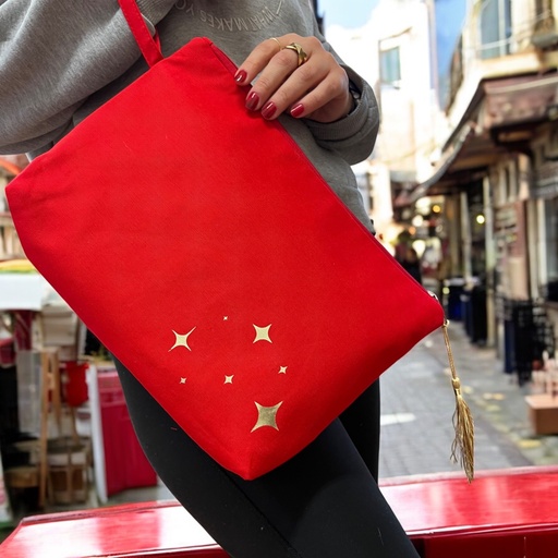 [G-622389] Kulturtasche Damen, Kosmetiktasche Rot, Goldgemustert,  32x24 cm
