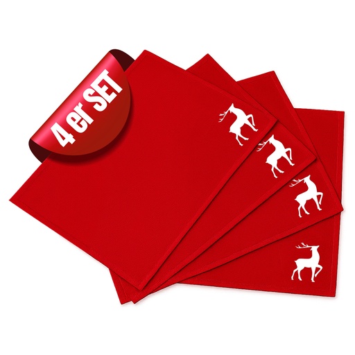 [G-524786] Tischsets Weihnachten, 4er Set Rot Gold Rentier-Stickerei, Abwaschbar 45x35 cm
