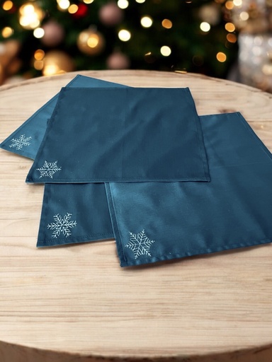 [G-592767] Stoffservietten Weihnachten 4er Set Zümrütgrün Schneeflocken-Stickerei 35x35 cm - Stickerei