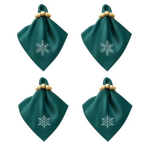 [G-592767] Stoffservietten Weihnachten 4er Set Zümrütgrün Schneeflocken-Stickerei 35x35 cm - Stickerei