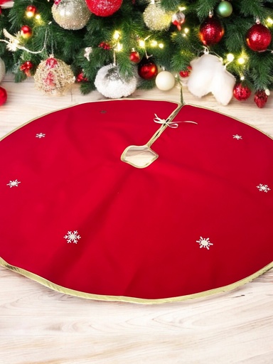[G-259414] Weihnachtsbaumrock Rund Rot-Gold mit Schneeflocken-Motiv, 90 cm Weihnachtsdeko
