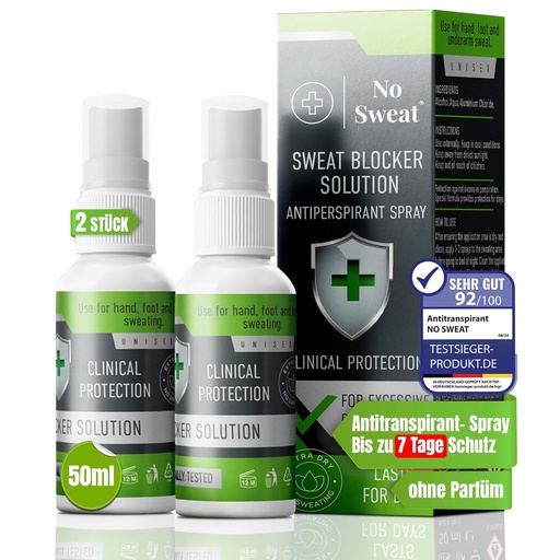 [G-525061] 2 Stück No Sweat Antitranspirant Spray 50ml - Extra Stark, 7 Tage Schutz gegen Schwitzen x2