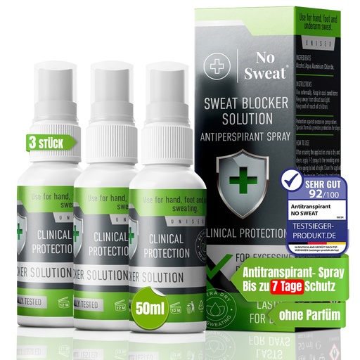 [G-815965] 3 Stück No Sweat Antitranspirant Spray 50ml - Extra Stark, 7 Tage Schutz gegen Schwitzen