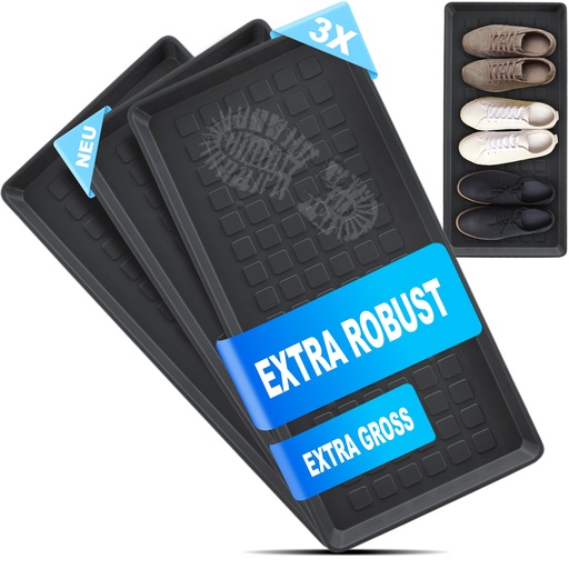 [G-463124] DECOBELLA 3 Stück Schuhabtropfschale | Schuhtablett Grau | 70x35x3 cm Schuhwanne