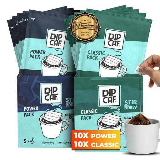 [G-367773] Dipcaf® Kaffeebeutel 20 Stück (Power und Klassik) | Milder Filterkaffee im Beutel