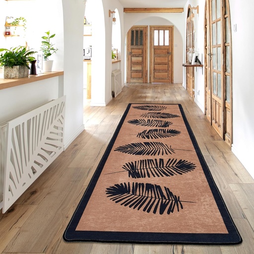 [G-206666] miqna Wohnzimmer Teppich Kurzflor Modern Läufer beige schwarz weiß 80x300 cm