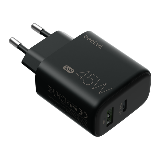 [G-565050] beclad. 45W 2 Port  Travel Adapter (C+A Max 20W) BLACK BE-PT745BG-GR